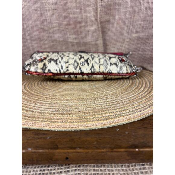 Tosca Blu Shoulder Saddle Bag – Snakeskin Leather Bag, Detachable Jeweled Chain- - Picture 6 of 16